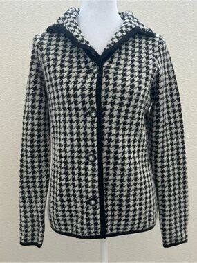 Willi Smith Black & White Houndstooth Button-Front Sweater Jacket